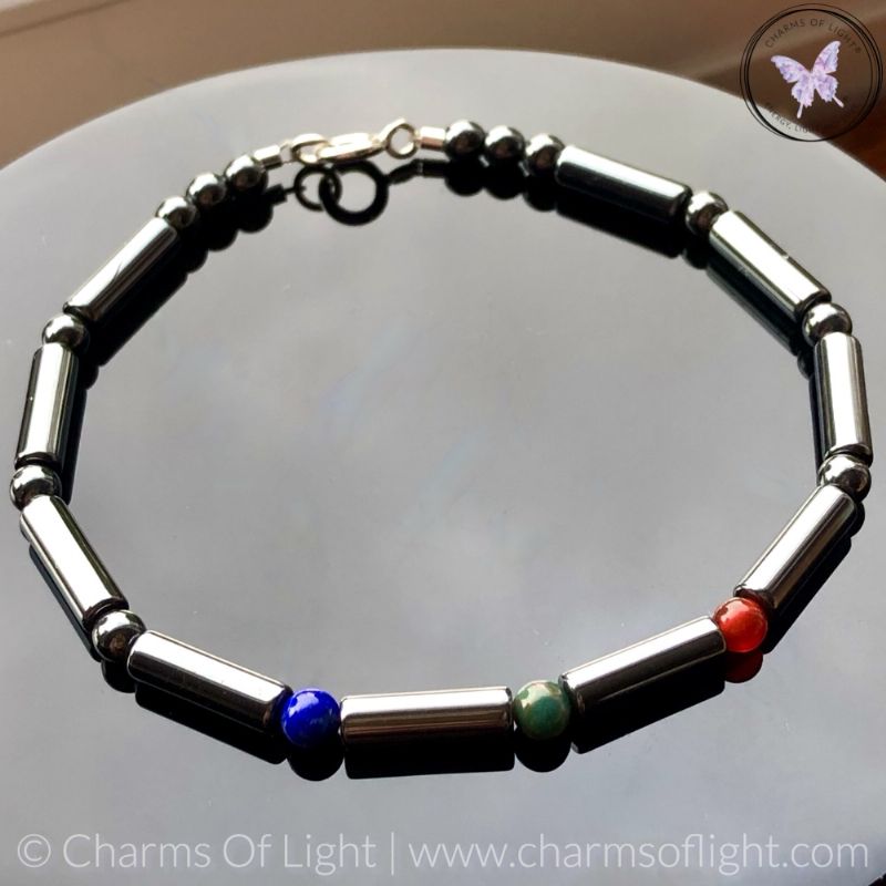 Men's Birthstone Bracelet with Hematite Tubes